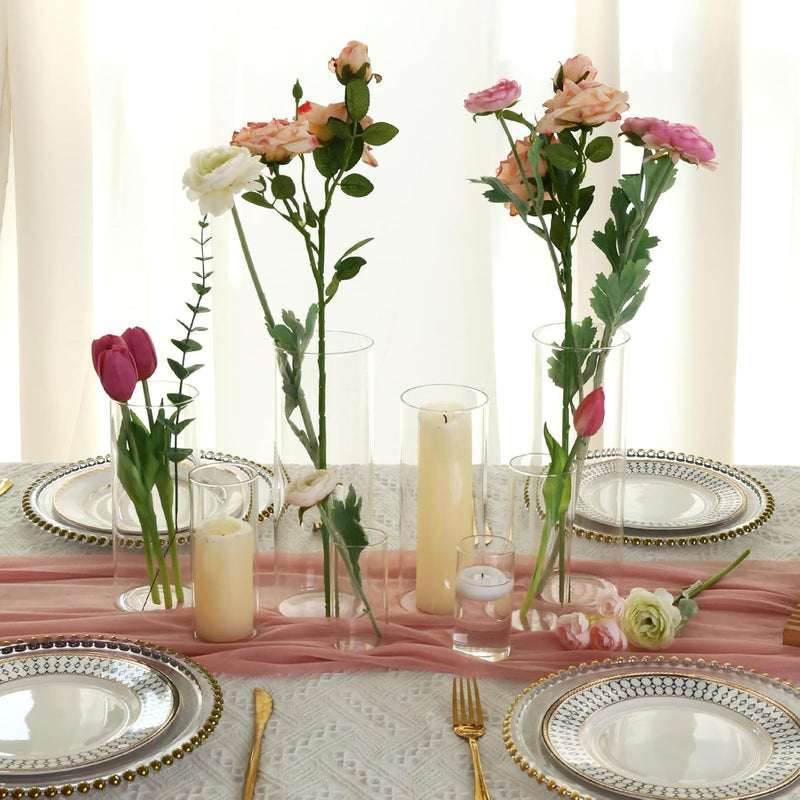 Fixwal 24pcs Clear Glass Cylinder Vases, 4, 6, 8, 10 Inch Tall Cylinder Vases for Centerpieces, Glass Flower Vase Floating Candle Holder Vase for Table Shelf, Party, Wedding, Home Decor