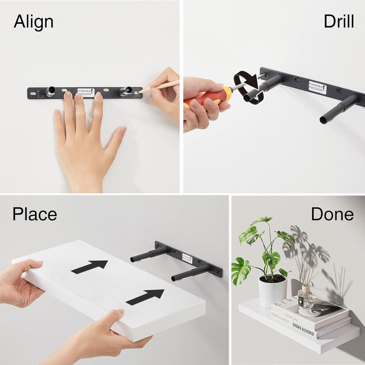 SUPERLELE 4-Pieces Floating Shelves for Wall, Wall Mounted Rustic Wood Shelves White