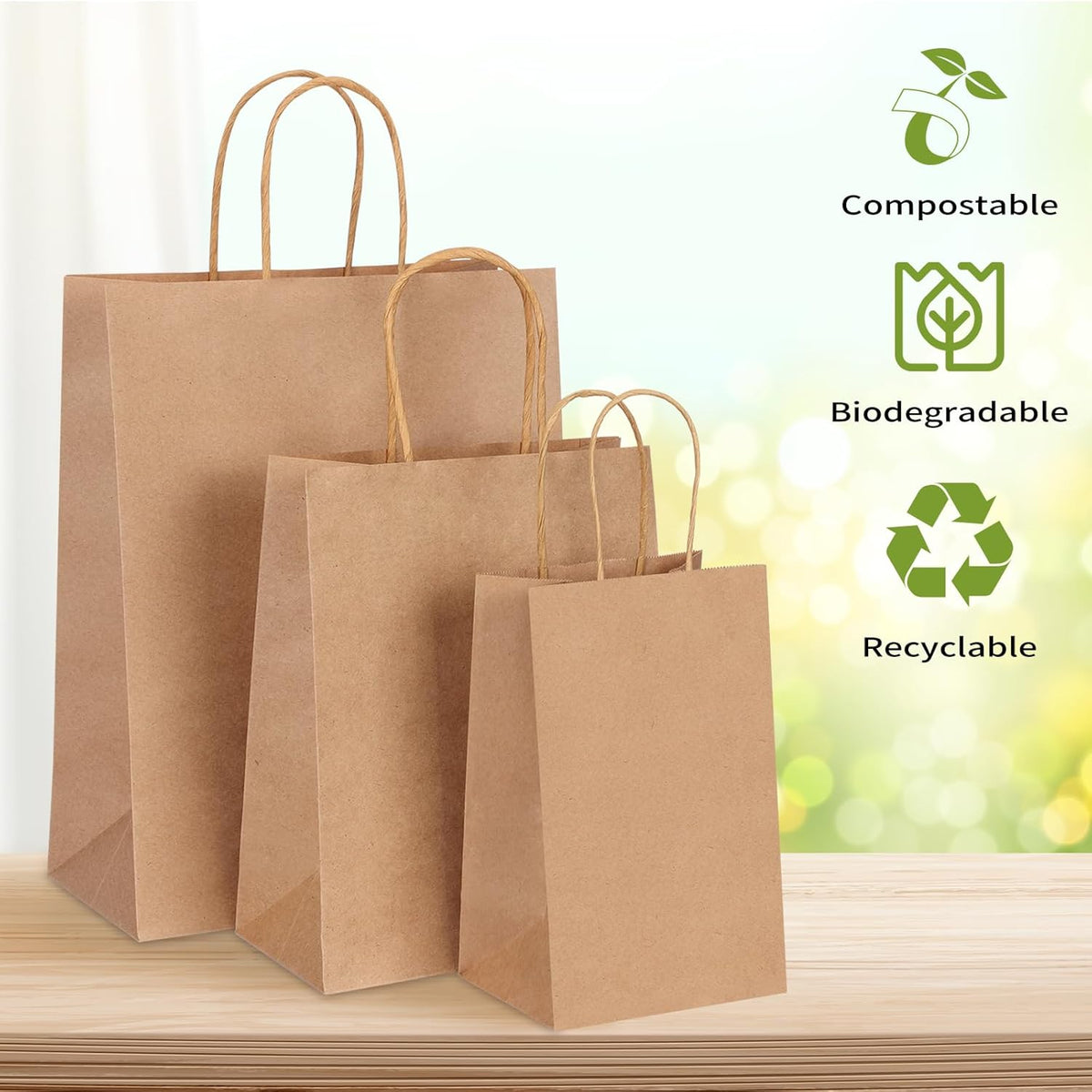 Moretoes 75pcs Paper Bags, (8-10-12inch) Assorted Sizes Brown Paper Bags with Handles for Small Business, Shopping, Retail, Party,