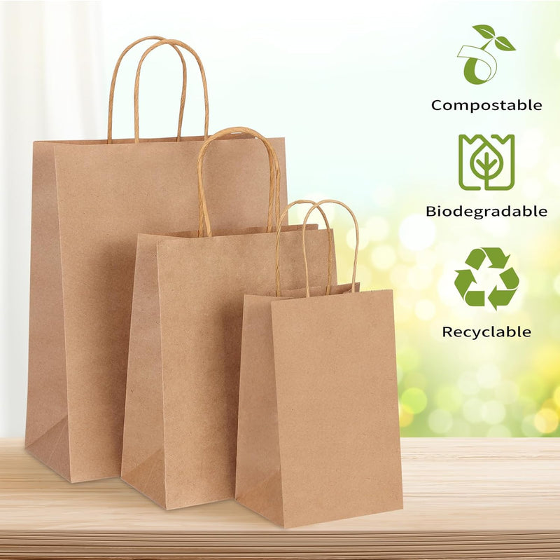 Moretoes 75pcs Paper Bags, (8-10-12inch) Assorted Sizes Brown Paper Bags with Handles for Small Business, Shopping, Retail, Party,