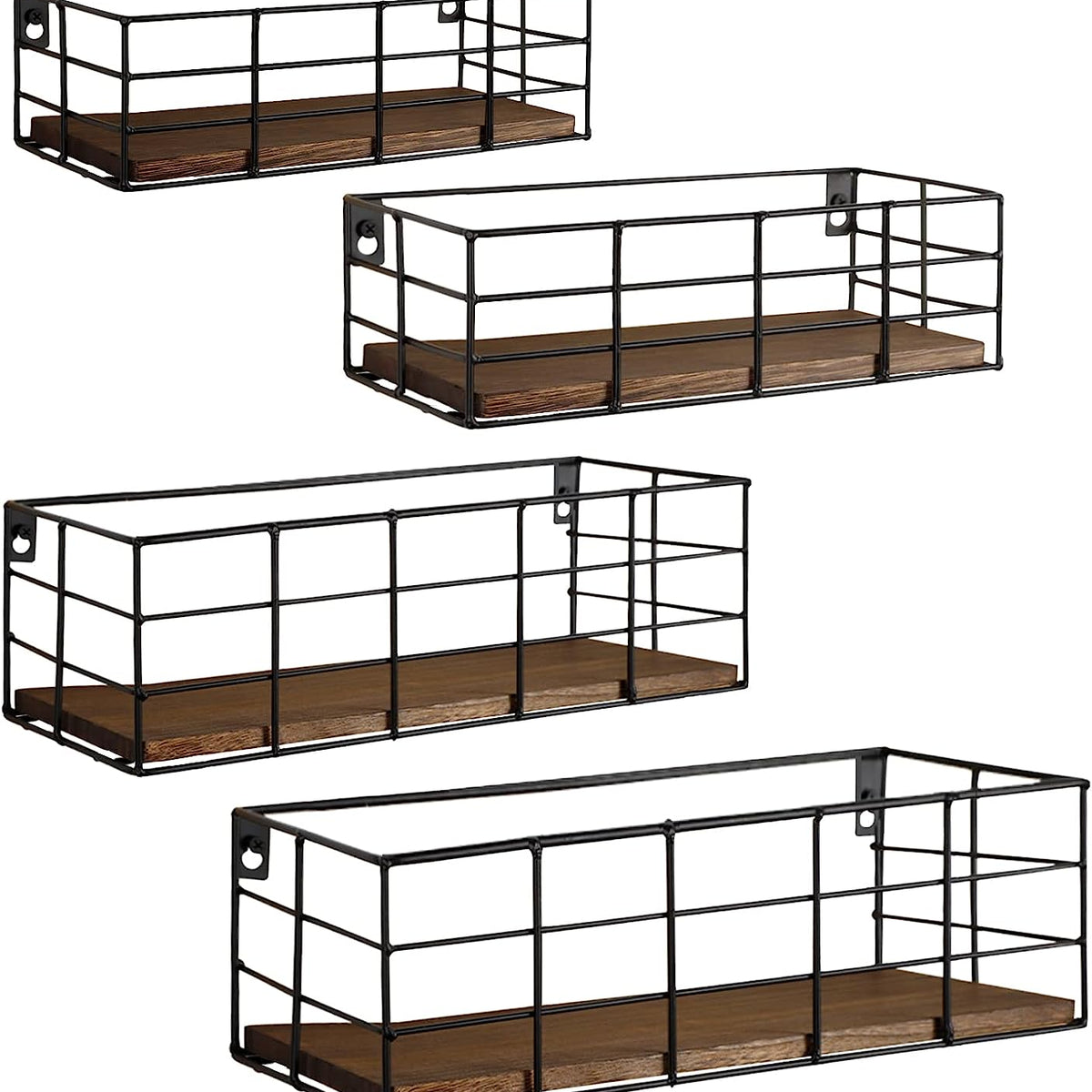 Fixwal Wall Shelves, 4 Sets of Hanging Floating Shelves, Wall Mounted Shelves for Storage, Hanging Storage Shelf for Bathroom, Living Room, Bedroom, Kitchen (Paulownia)