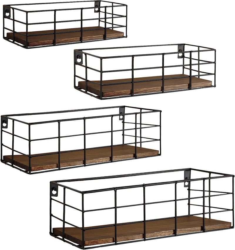 Fixwal Wall Shelves, 4 Sets of Hanging Floating Shelves, Wall Mounted Shelves for Storage, Hanging Storage Shelf for Bathroom, Living Room, Bedroom, Kitchen (Paulownia)