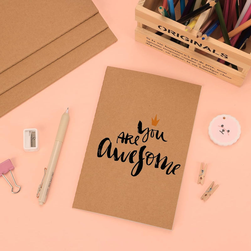 48 Pack A5 Lined Kraft Notebooks, Travel Journals Bulk 8.3x5.5in College Ruled Subject Notebooks 30 Sheets 60 Pages for Writing School Office Supplies