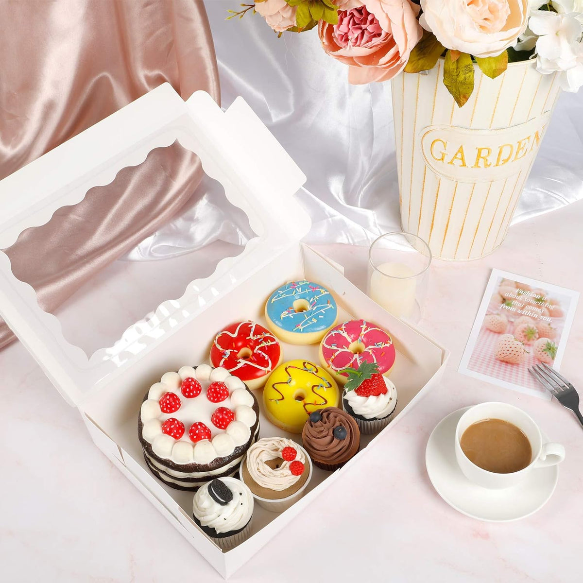 Moretoes 15pcs Cookie Boxes,12x8x2.5 Inches Bakery Boxes with Window, for Chocolate Covered Strawberries, Cakes, Pies, Muffins, Donuts and Pastries
