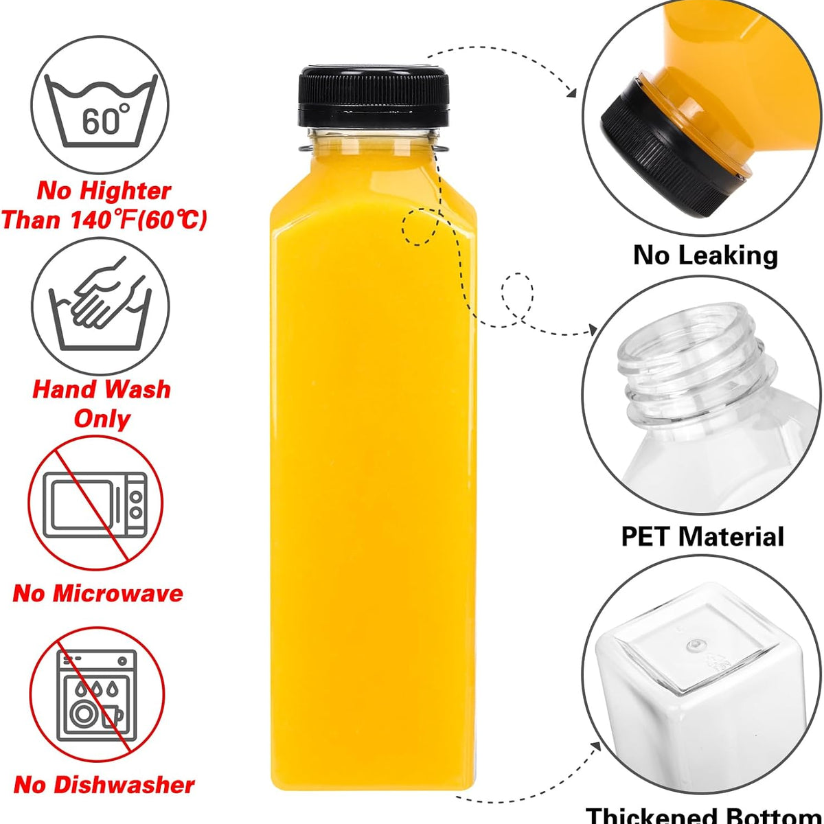 Moretoes 200pcs 16oz Plastic Juice Bottles with Caps, Clear Empty Reusable Water Bottles, Disposable Beverage Containers Bulk for Juicing Smoothies Turmeric Juice Milk and Other Beverages