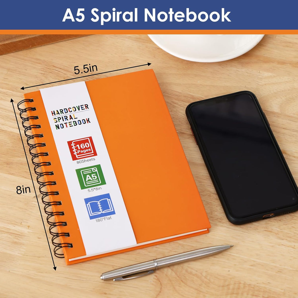 6pcs Hardcover Spiral Notebook, A5 Lined Spiral Journals 5.5x8.5in, 160 Pages Journal Notebook for Work, Office