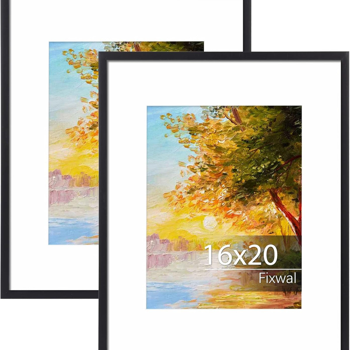 Fixwal 16x20 Picture Frame Set of 2, Black Poster Frames for Wall Display with Mat for 11x14 Pictures