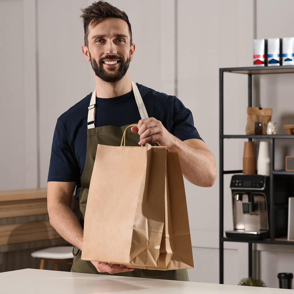 Moretoes 150pcs Brown Paper Bags, (8/10/12.6 Inches) 50 Per Size Kraft Paper Gift Bags with Handles Bulk, Assorted Sizes for Small Business, Shopping, Retail, Gift