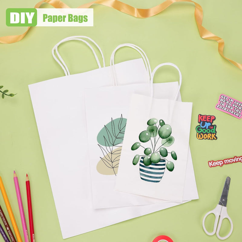 120pcs White Paper Bags with Handles Mixed Size Bulk Kraft Paper Gift Bags for Business, Shopping, Retail, Merchandise