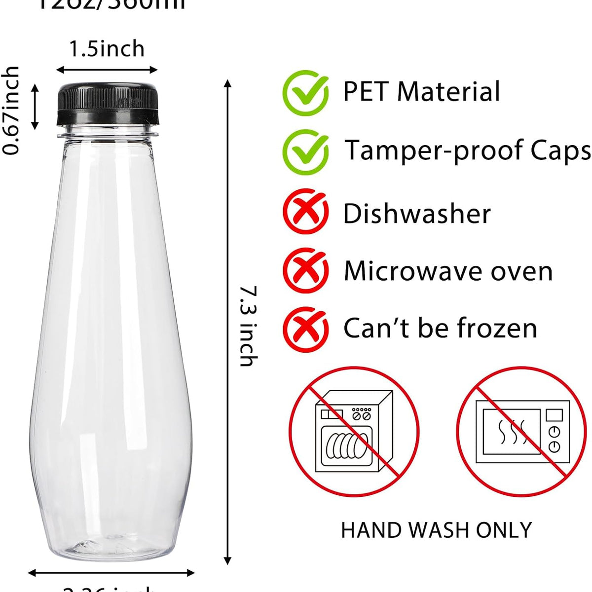 Moretoes 80pcs 12oz Juice Bottles, Empty Plastic Juicing Bottles with Caps, Cone Reusable Clear Bulk Beverage Containers for Juicing, Drinking, Milkshake, Tea, and Other Beverages