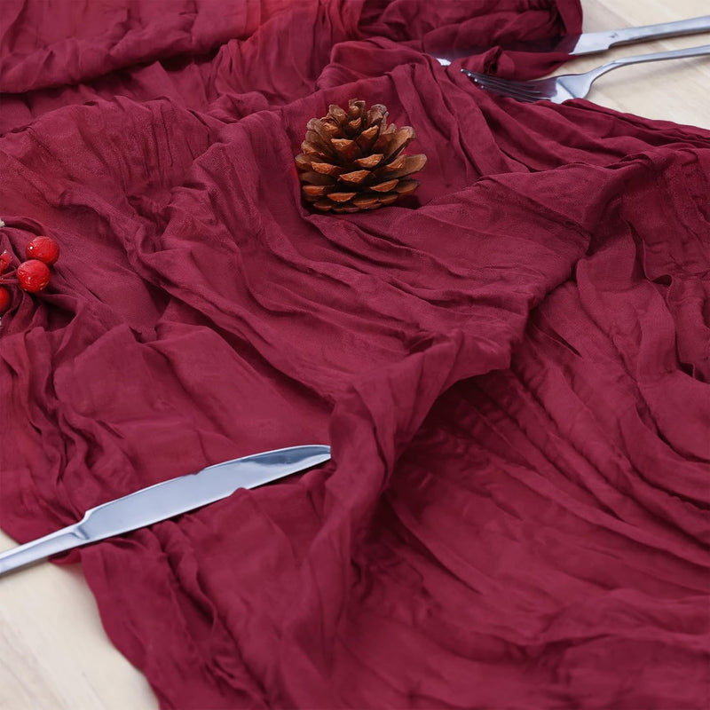 8 Pack Burgundy Red Cheesecloth Table Runner 120 Inch 10FT Gauze Cheese Cloth for Banquet, Valentine's Day, Independence Day, Retro Decoration