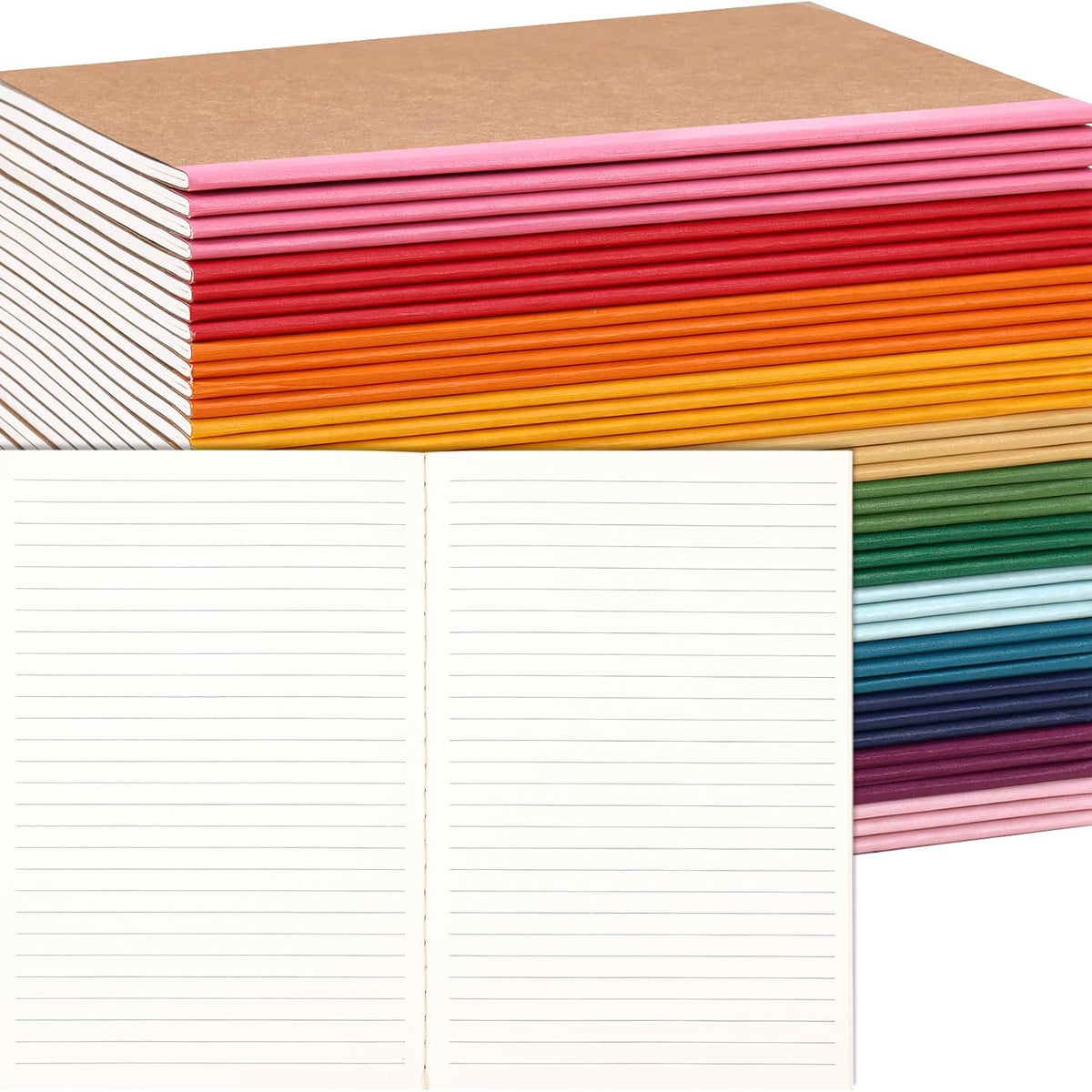 40 Pack A5 Kraft Notebooks Bulk, Lined Journals Bulk Colors with Rainbow Spine, 60 Pages for Kids Writing, Travel, Students