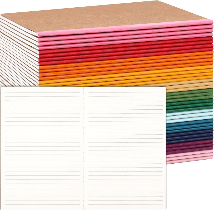 40 Pack A5 Kraft Notebooks Bulk, Lined Journals Bulk Colors with Rainbow Spine, 60 Pages for Kids Writing, Travel, Students