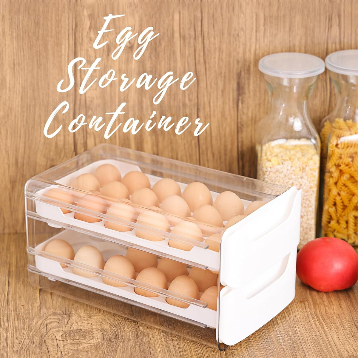 Moretoes Egg Holder for Fridge 2 Layers Fresh Egg Storage Container Organizer Bin Clear Stackable Plastic 36 Egg Tray with Handles For Fridge Kitchen Home