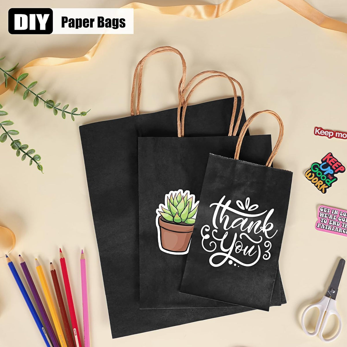 120pcs Black Paper Bags with Handles Mixed Size Bulk Kraft Paper Gift Bags for Business, Shopping, Retail, Merchandise