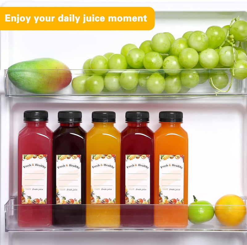 Moretoes 12pcs 16oz Plastic Juice Bottles with Caps, Reusable Juicing Bottles, Clear Empty Containers for Drinks, Smoothies and Other Beverages