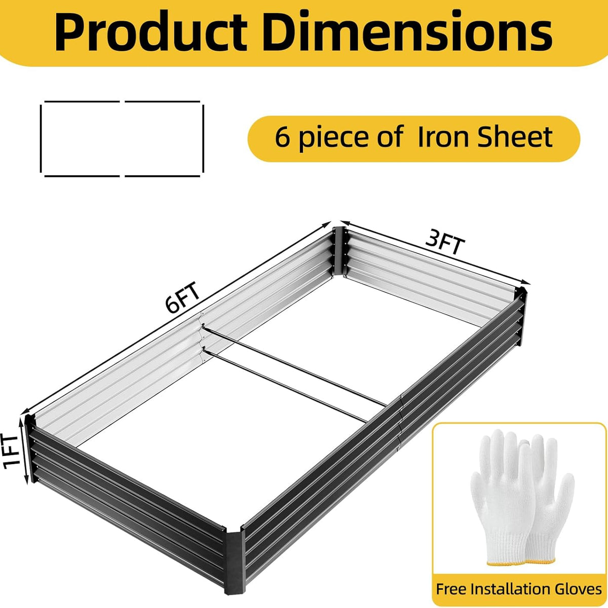 6x3x1ft Black Metal Raised Garden Beds, Thickened Color Steel Planter Box for Outdoor Vegetables & Flowers, 72" L x 36" W x 12" H