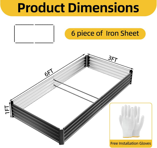 6x3x1ft Black Metal Raised Garden Beds, Thickened Color Steel Planter Box for Outdoor Vegetables & Flowers, 72" L x 36" W x 12" H