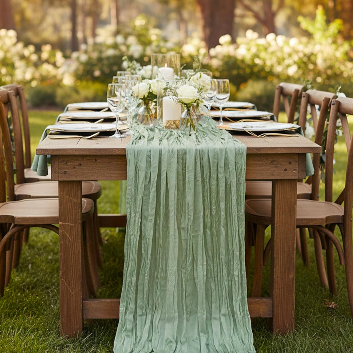 8 Pack Sage Green Cheesecloth Table Runner 120 Inch 10FT Gauze Cheese Cloth for Baby Shower, Boho Decor, Wedding Decoration, Jungle Theme Party