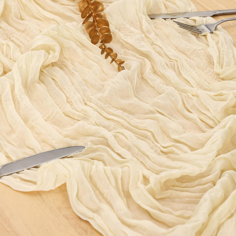 8 Pack Ivory Cream Cheesecloth Table Runner 120 Inch 10FT Beige Gauze Cheese Cloth for Wedding Decoration, Banquet, Boho Decor
