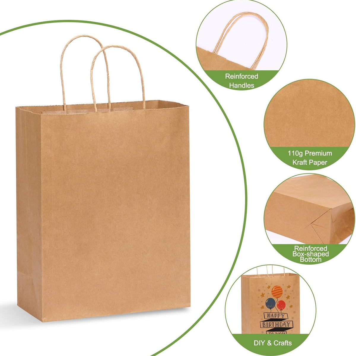 Moretoes 100pcs Paper Gift Bags 10x5x13 Inches Brown Kraft Paper Bags with Handles Bulk for Shopping, Retail, Small Business, Birthday Wedding Party Favor, Merchandise
