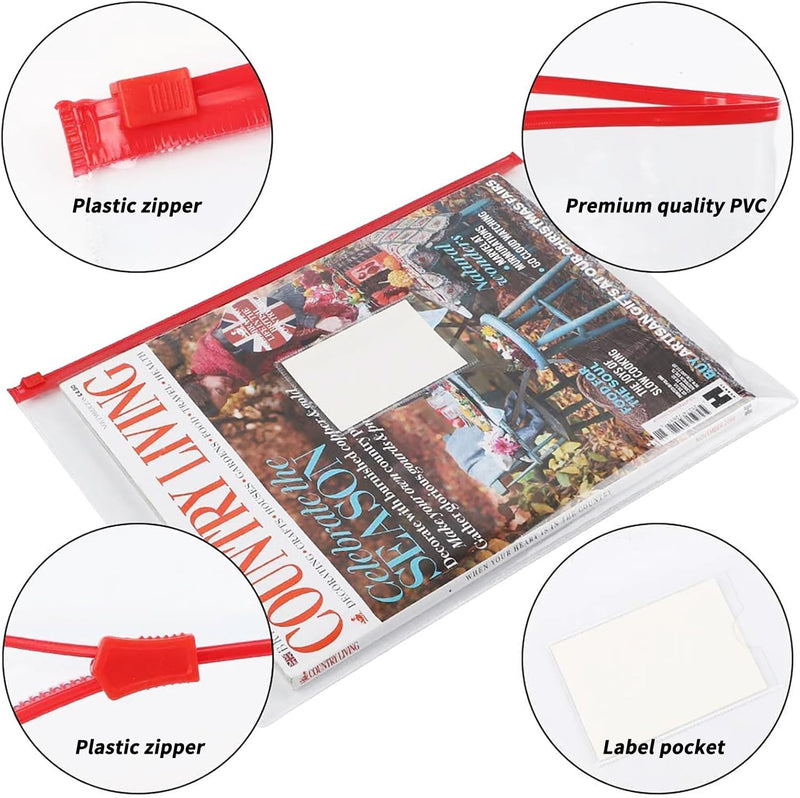 36pcs Plastic Envelopes Poly Zip Envelope Clear Zipper Pouches File Folders, A4, Letter Size, 11 Colors, for School and Office Supplies
