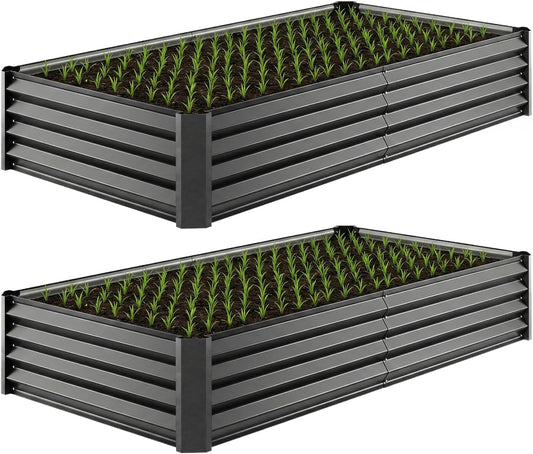 4x2x1ft(2 Pack) Black Metal Raised Garden Beds, Thickened Color Steel Planter Box for Outdoor Vegetables & Flowers, 48" L x 24" W x 12" H