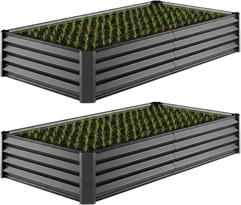 4x2x1ft(2 Pack) Black Metal Raised Garden Beds, Thickened Color Steel Planter Box for Outdoor Vegetables & Flowers, 48" L x 24" W x 12" H