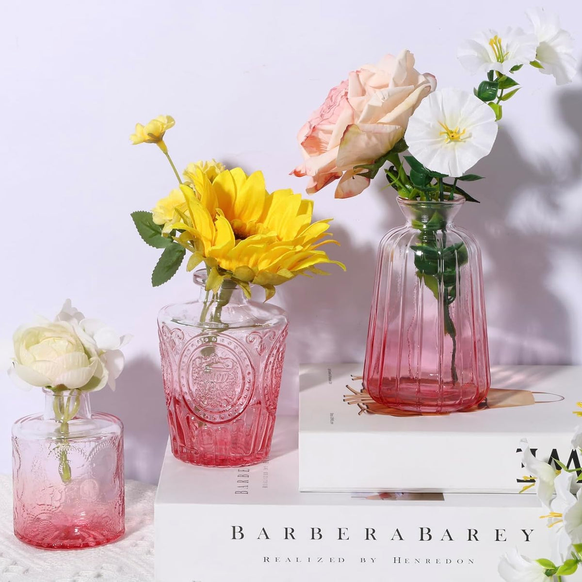 18pcs Pink Glass Bud Vase Set, Small Flower Vases for Centerpieces in Bulk, Mini Vintage Vase for Home, Wedding, Table Decor