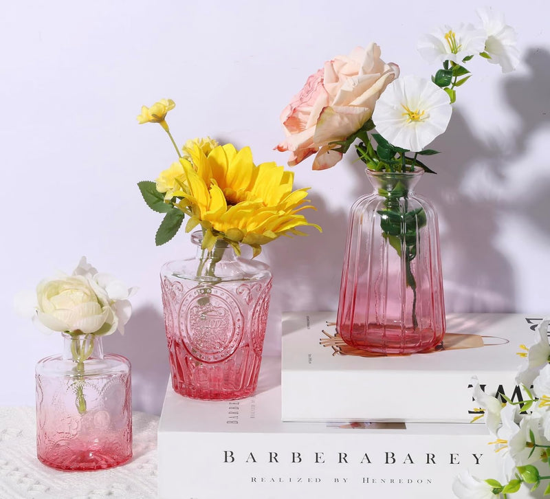 18pcs Pink Glass Bud Vase Set, Small Flower Vases for Centerpieces in Bulk, Mini Vintage Vase for Home, Wedding, Table Decor
