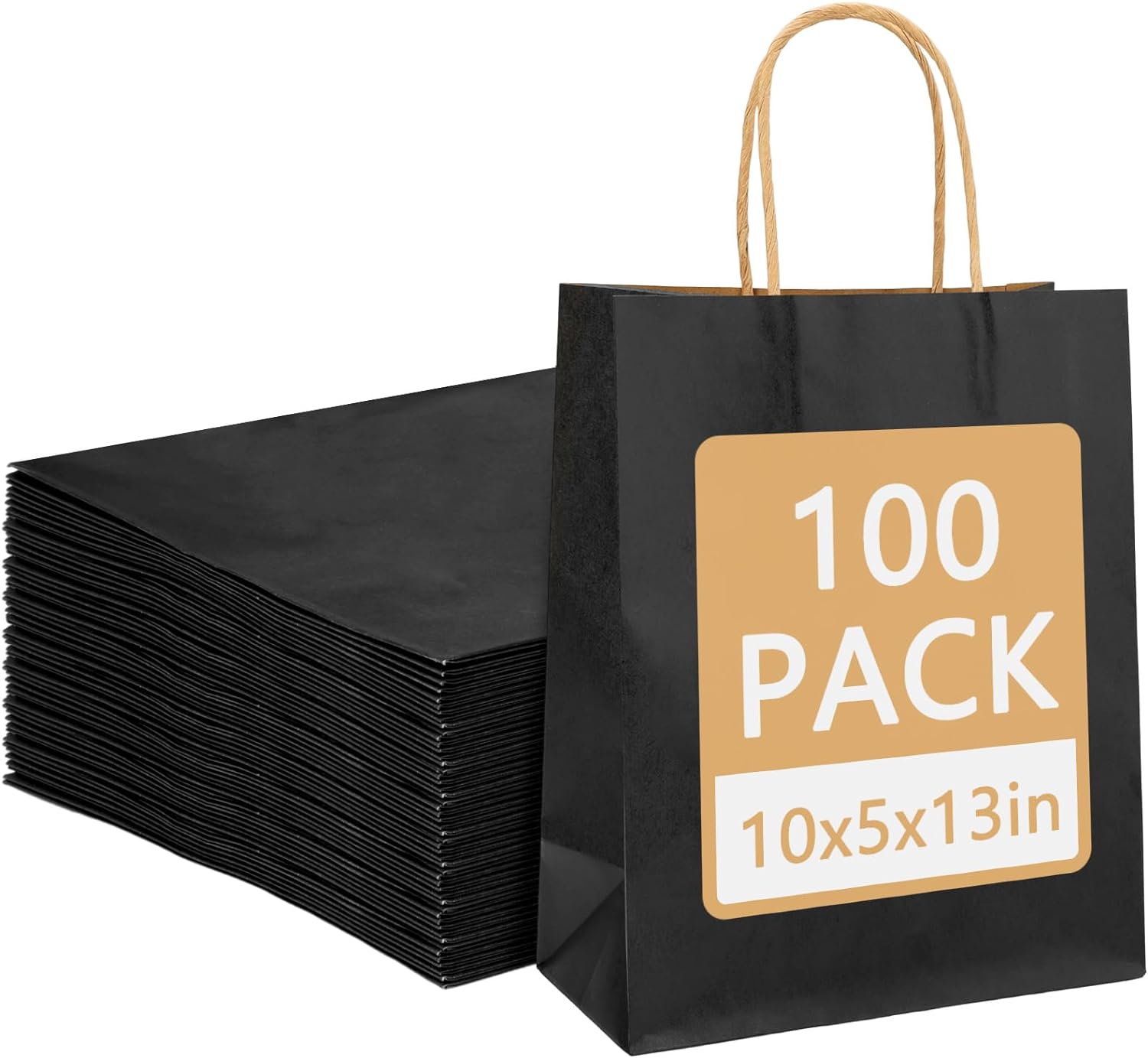 100pcs Paper Gift Bags 10x5x13 Inches Black Kraft Paper Bags with Handles Bulk for Shopping, Retail, Small Business, Birthday Wedding Party Favor, Merchandise