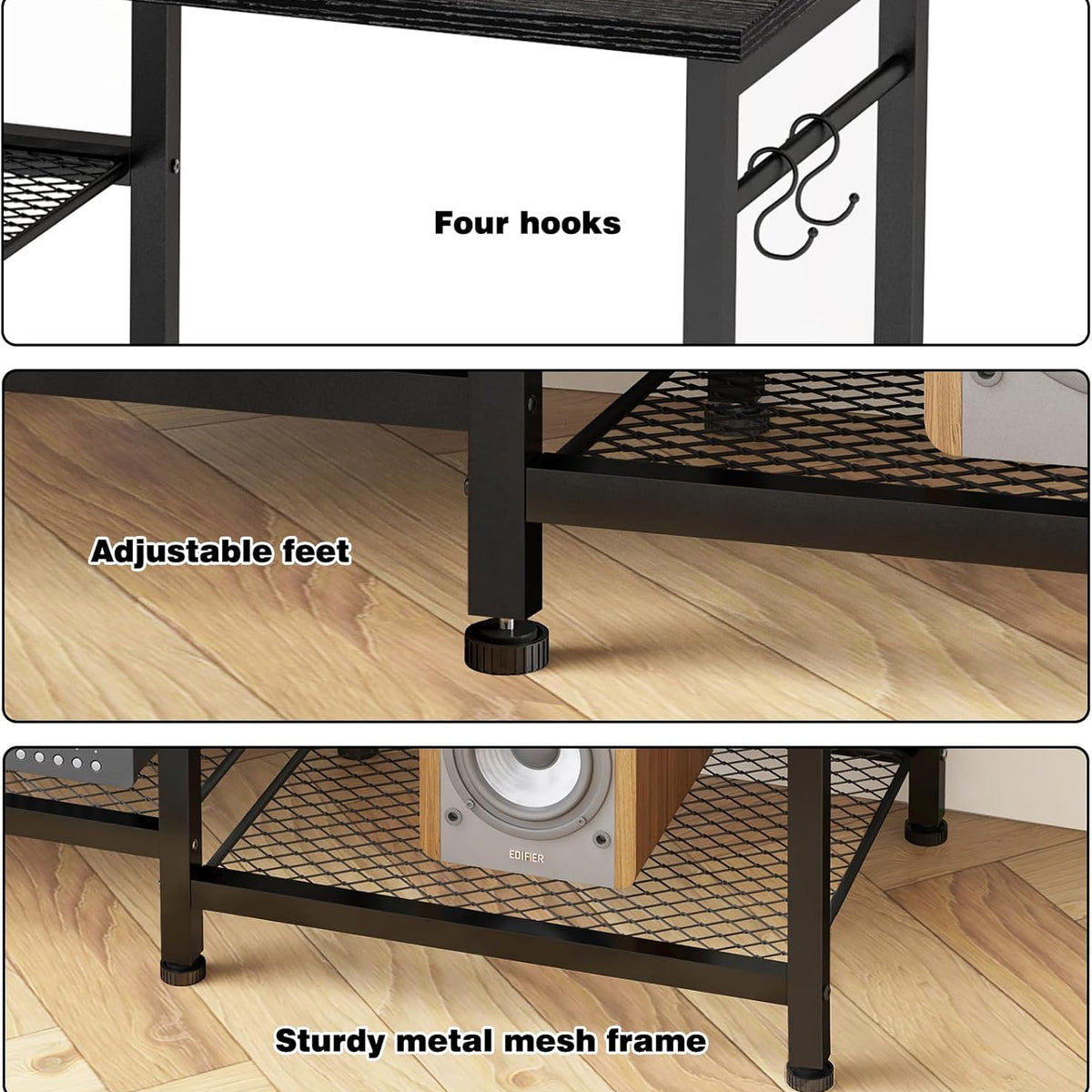 Black Entertainment Stand for Up to 50 Inch TVs, Tv Stand with Outlet Led Lights Open Storage Shelves, TV Consoles for Living Room, Bedroom