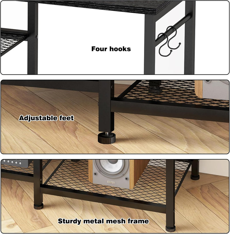 Black Entertainment Stand for Up to 50 Inch TVs, Tv Stand with Outlet Led Lights Open Storage Shelves, TV Consoles for Living Room, Bedroom