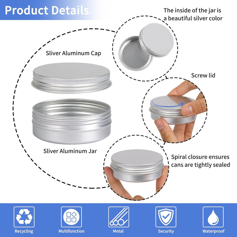 Moretoes 60 Pack Tins, 2Oz Metal Round Tins, Aluminum Tin Cans Containers with Screw Lid for Lotion Bars, Balms, Salve, Spices or Beard Balm