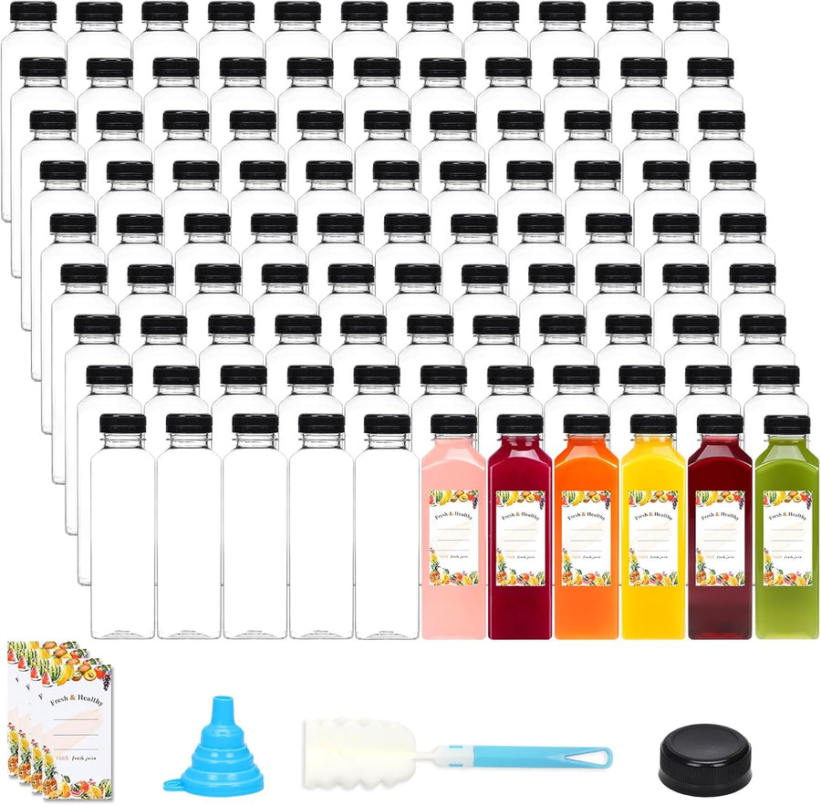 200pcs 16oz Plastic Juice Bottles with Caps, Clear Empty Reusable Water Bottles, Disposable Beverage Containers Bulk for Juicing Smoothies Turmeric Juice Milk and Other Beverages