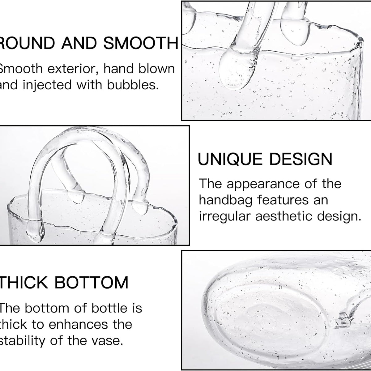 Fixwal Glass Purse Vase for Flowers, Clear Bag Vases with Handle, Unique Cute Handbag Shape Decorative Flower Vases with Fish Bowl for Centerpieces Home Table Shelf Decor Birthday
