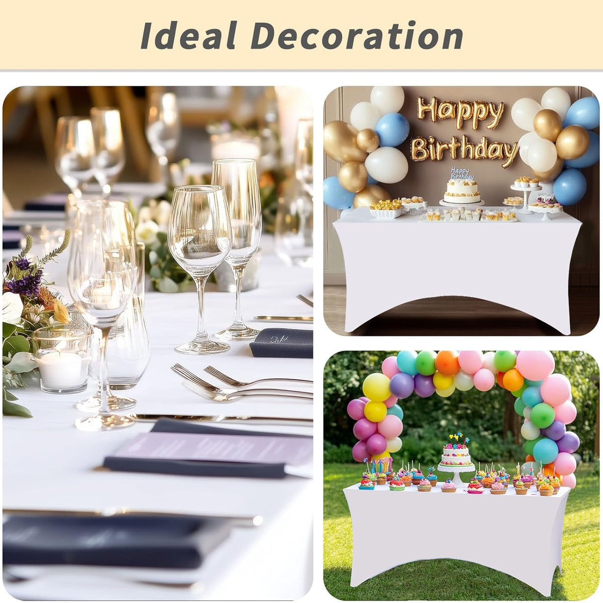 Fixwal 6 Pack 8ft Spandex Table Covers for 8 Foot Tables, Fitted Tablecloths Rectangle Folding Tables, Stretch Rectangular Table Cloths for Wedding, Banquet, Party (White, 96L x 30W x 30H Inch)