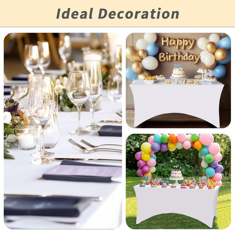 Fixwal 6 Pack 8ft Spandex Table Covers for 8 Foot Tables, Fitted Tablecloths Rectangle Folding Tables, Stretch Rectangular Table Cloths for Wedding, Banquet, Party (White, 96L x 30W x 30H Inch)