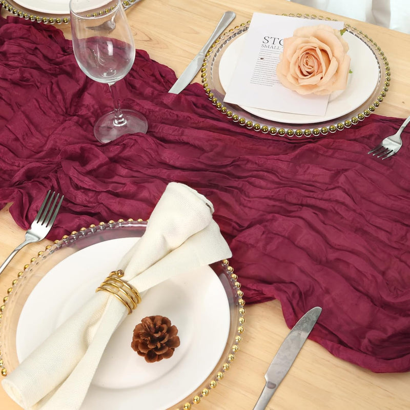 8 Pack Burgundy Red Cheesecloth Table Runner 120 Inch 10FT Gauze Cheese Cloth for Banquet, Valentine's Day, Independence Day, Retro Decoration