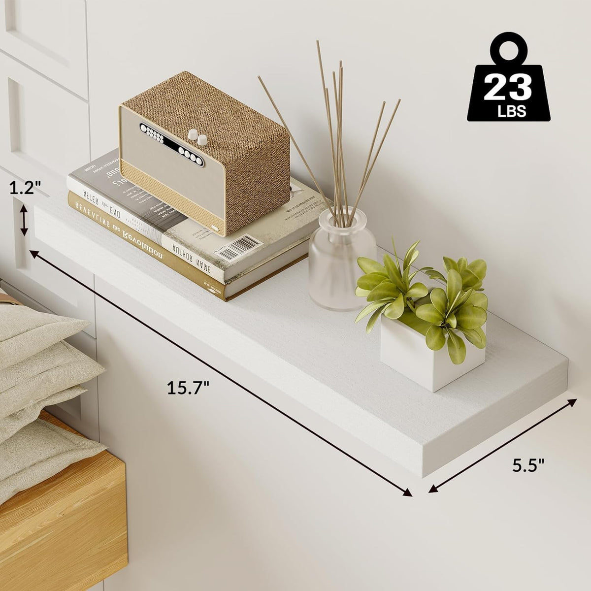 Fixwal White Shelves, 15.7in Floating Shelves, Farmhouse Shelf Wall Decor for Bathroom, Bedroom, Living and Kitchen Set of 6