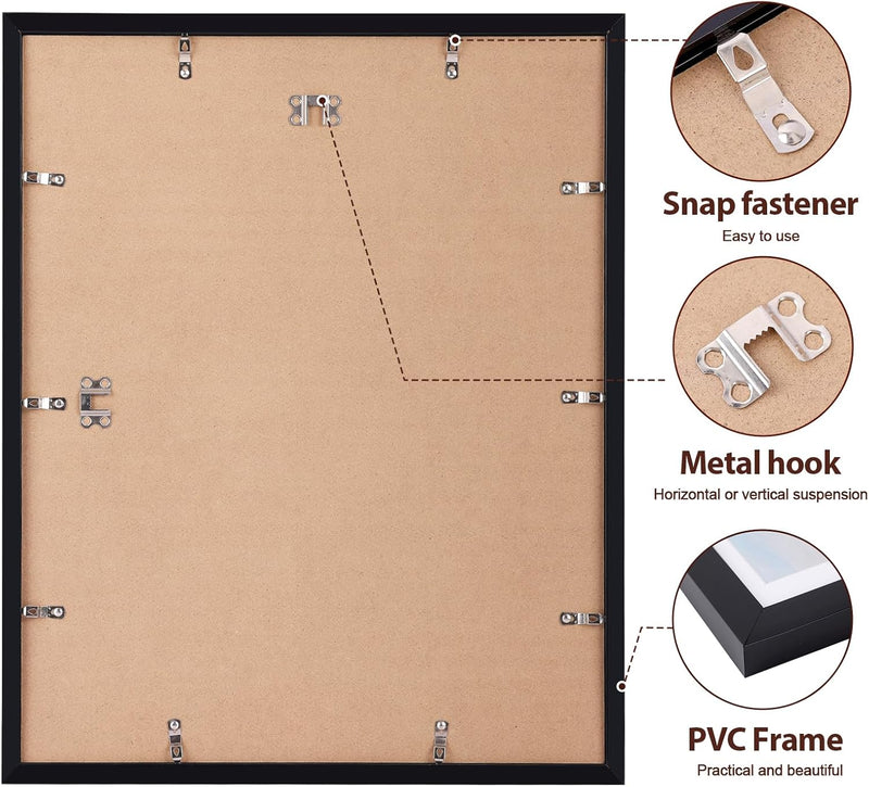 Fixwal 16x20 Picture Frame Set of 2, Black Poster Frames for Wall Display with Mat for 11x14 Pictures