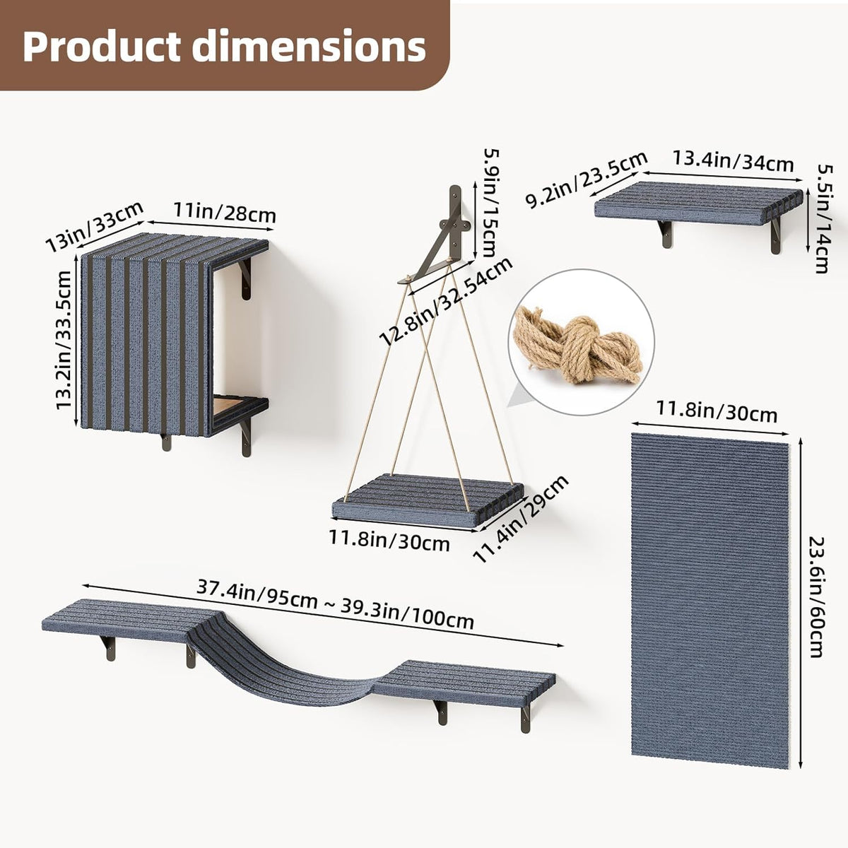 Superlele 5-in-1 Cat Wall Shelves Set, Premium Solid Wood for Stable & Safe, Space Saving Wall Mounted Cat Perch & Steps for Indoor Cats, Modern Wood Cat Walkway, with Interactive Cat Swing