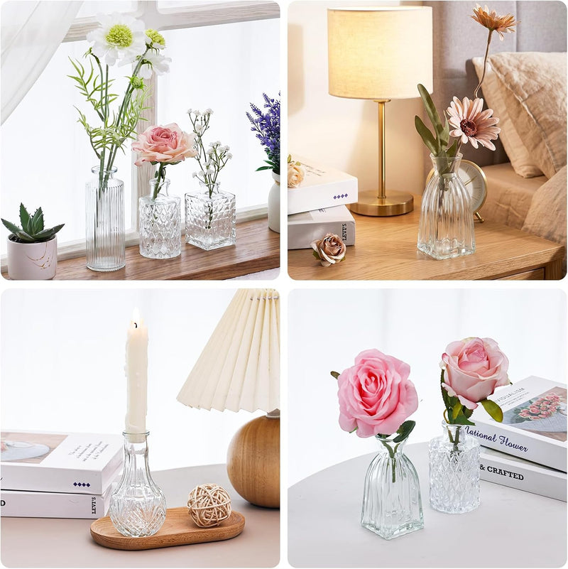36pcs Glass Bud Vase Bulk Set, Clear Small Glass Vases for Flowers, Vintage Flower Vases in Bulk for Centerpieces, Wedding Decorations,Table Decor