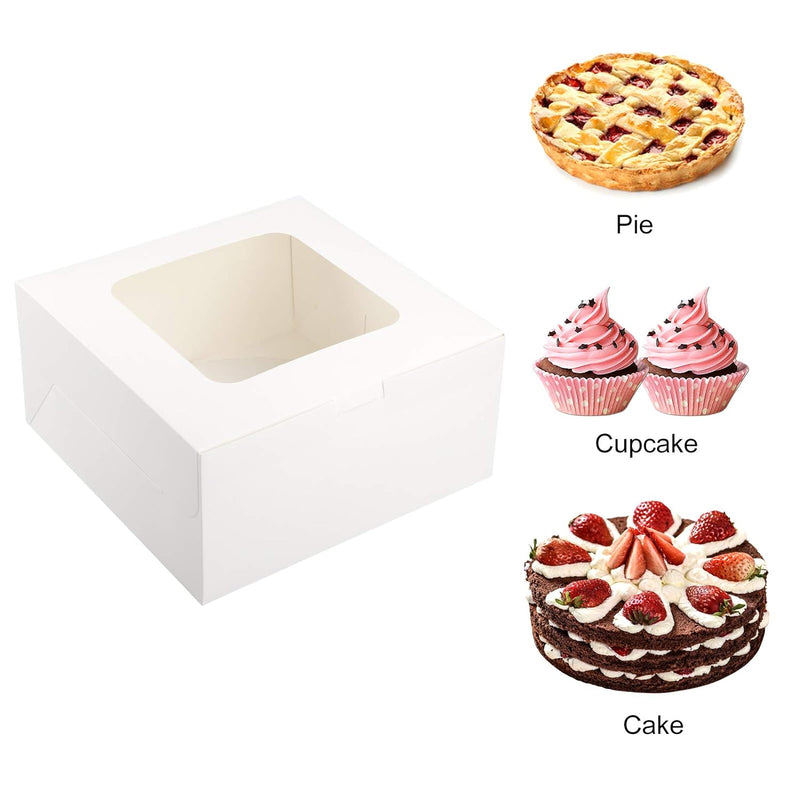 Moretoes 10 Sets Large Cake Boxes with Red Ribbons - 10pcs White Boxes & 10 Inches Round Cake Boards for Pastries, Chocolates, Cookies
