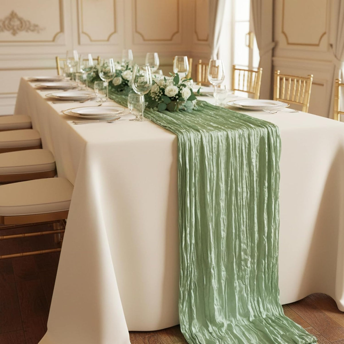 8 Pack Sage Green Cheesecloth Table Runner 120 Inch 10FT Gauze Cheese Cloth for Baby Shower, Boho Decor, Wedding Decoration, Jungle Theme Party
