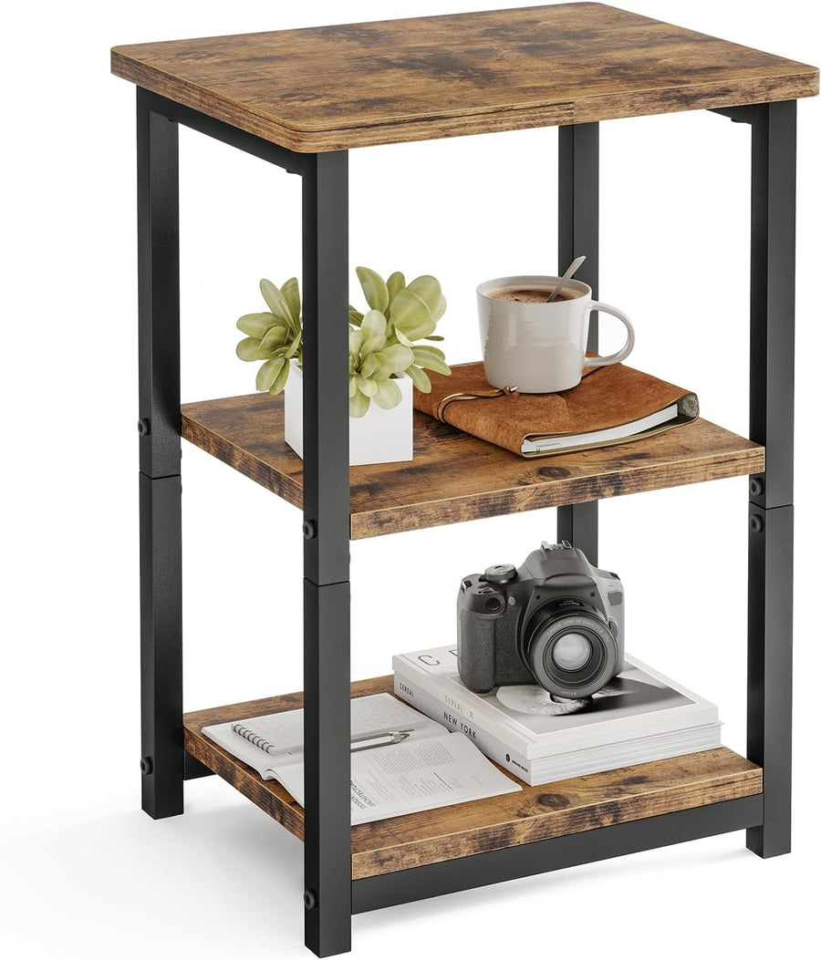 Side Table 3-Tier Small End Table, Sofa Table Nightstand for Living Room, Bedroom, Office, Rustic Brown and Black