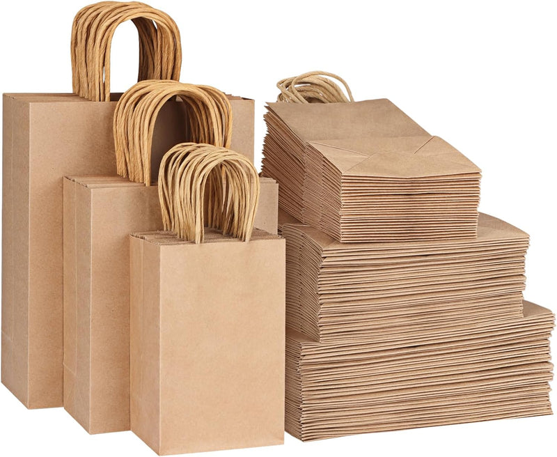 Moretoes 150pcs Brown Paper Bags, (8/10/12.6 Inches) 50 Per Size Kraft Paper Gift Bags with Handles Bulk, Assorted Sizes for Small Business, Shopping, Retail, Gift