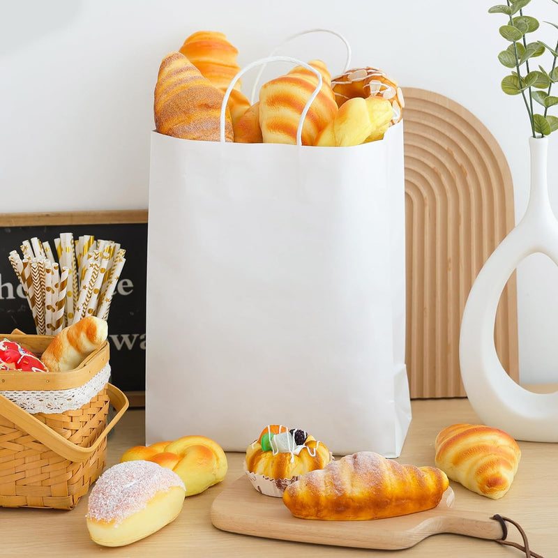 Moretoes Paper Bags with Handles 100pcs 10x5x13 Inches, White Kraft Gift Bags Bulk for Shopping, Retail, Small Business, Birthday Wedding Party Favor, Merchandise