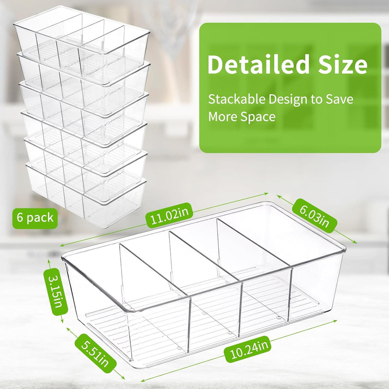 Moretoes 6 Pack Snack Organizers, Pantry Organizer and Storage, Clear Food Storage Organizer Bins, Plastic Fridge Organizer and Cabinet Organizers for Kitchen, Condiment, Pouches Food, Packets Spices