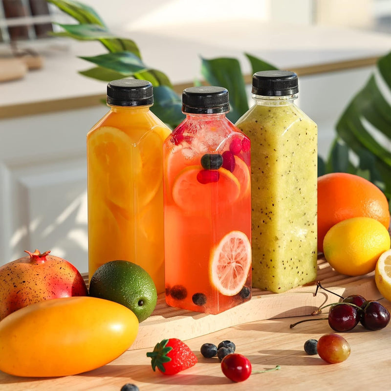 Plastic Juice Bottles with Caps – Clear PET Bottles, 4 oz, 8 oz, 12 oz & 16 oz